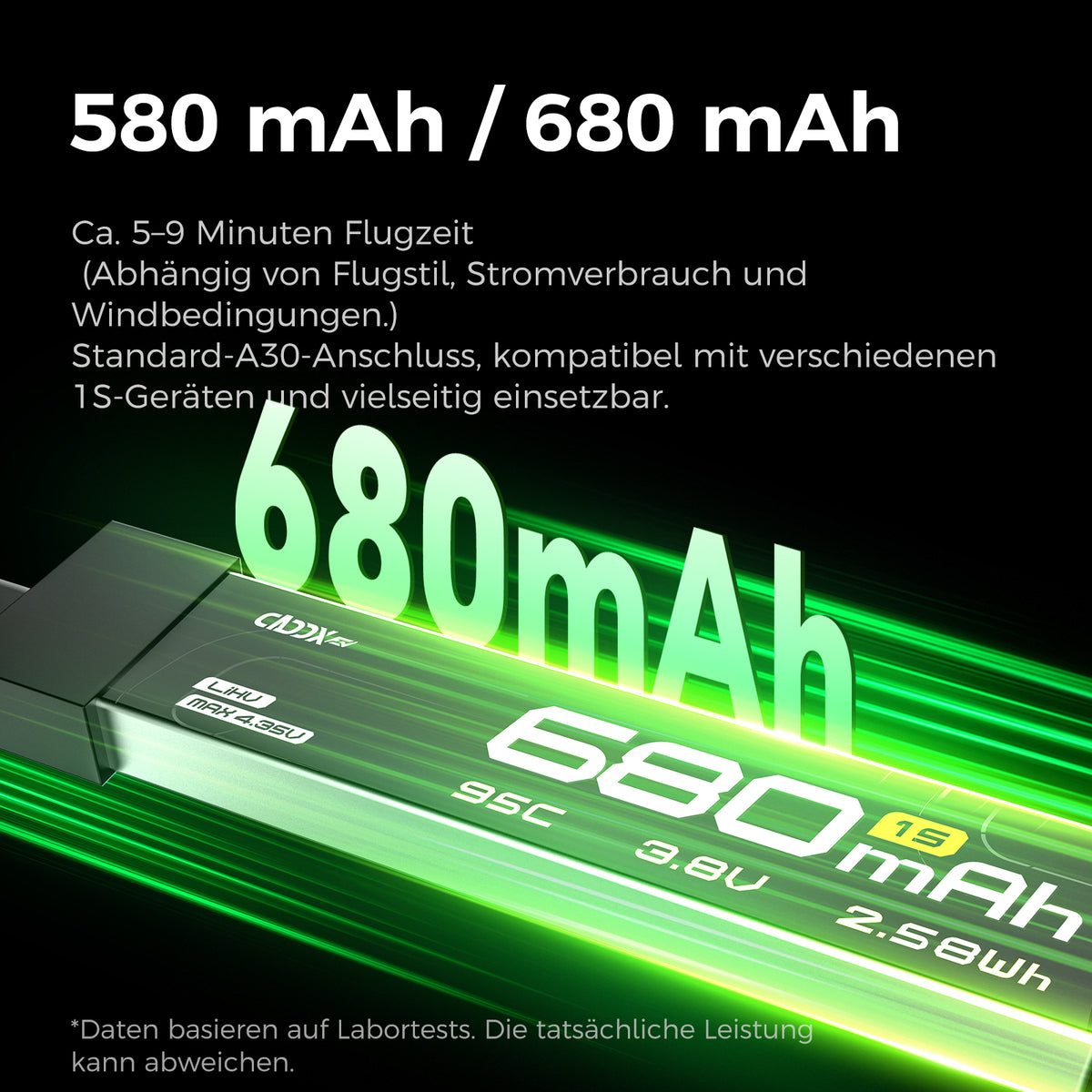 CADDXFPV CURVE 580mAh & 680mAh 1S 3,8V 95C FPV Lipo Akku mit A30-Anschluss
