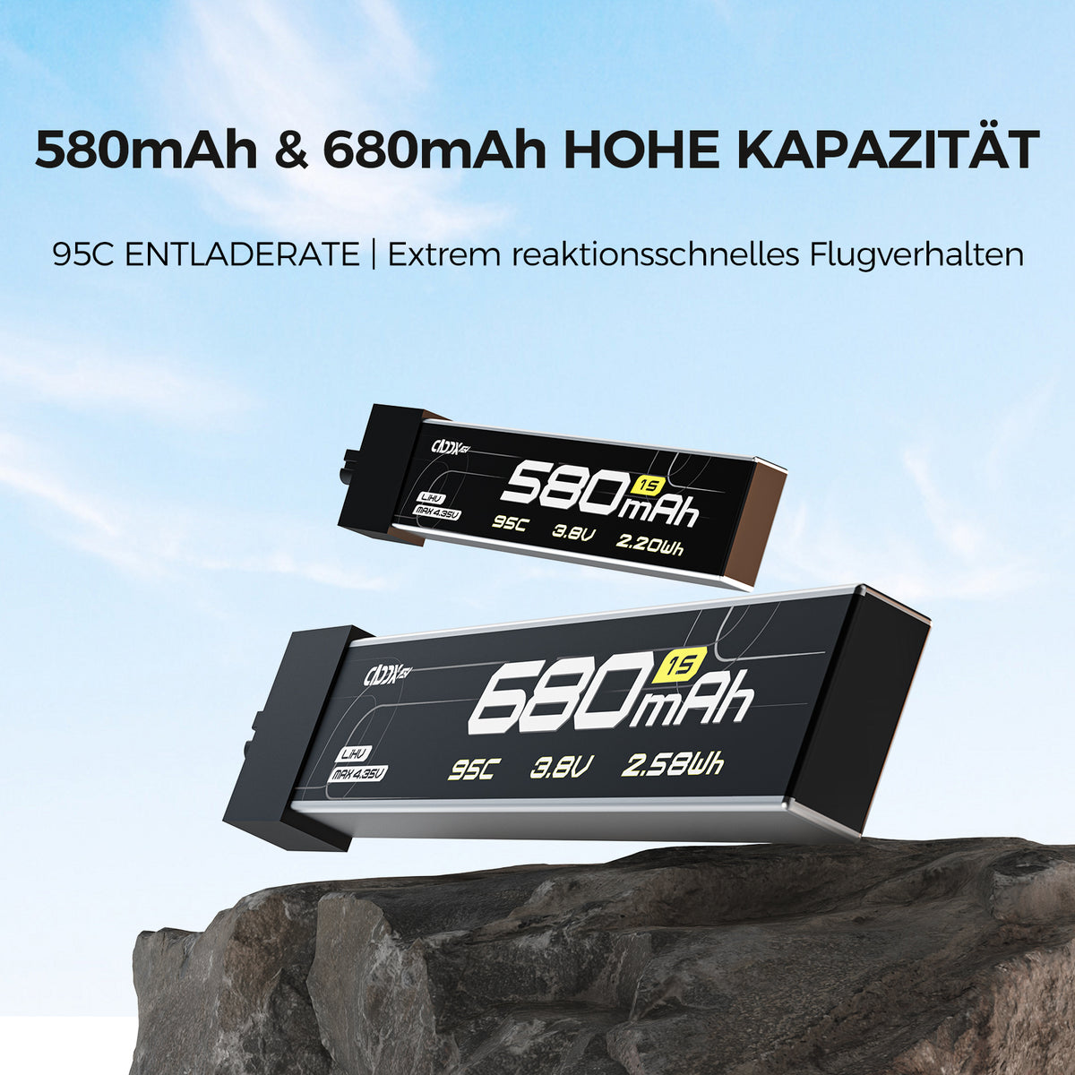 CADDXFPV CURVE 580mAh & 680mAh 1S 3,8V 95C FPV Lipo Akku mit A30-Anschluss